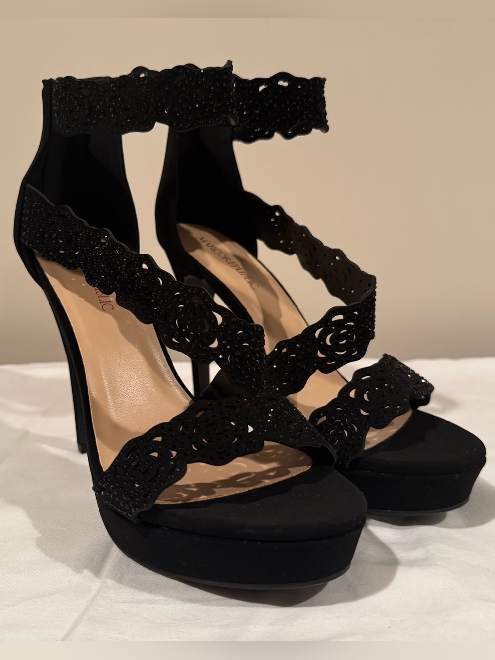 Marco Republic Black Floral Platform Stiletto Heels Size 11